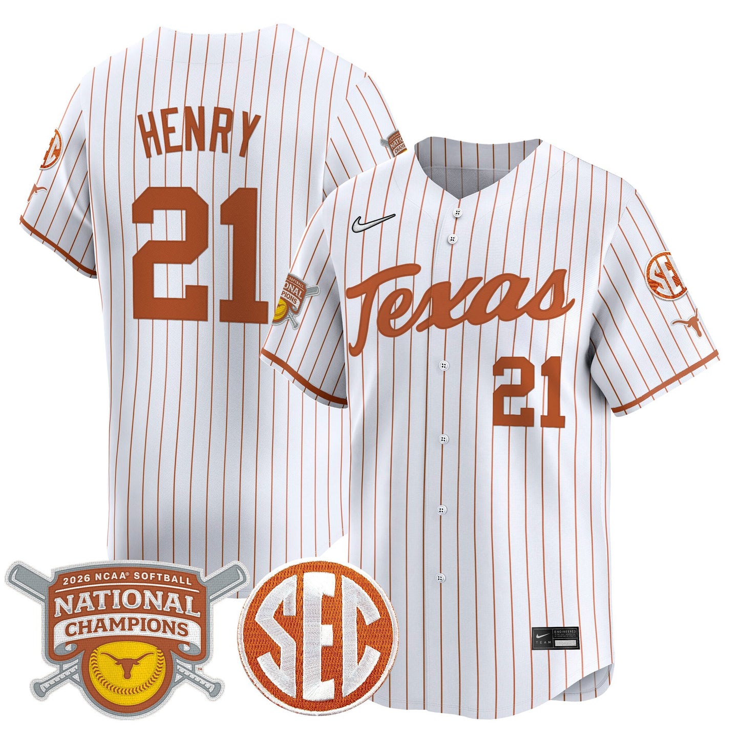 Men's size - Texas Longhorns 2026 Softball National Champions Vapor Premier Limited Jersey - All Stitched