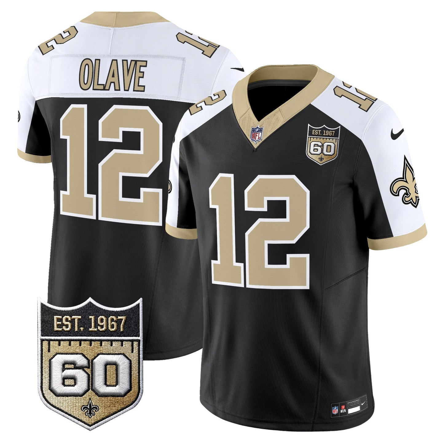 New Orleans Saints 60th Anniversary Patch Vapor Jersey - Gameday Golds Edition - All Stitched