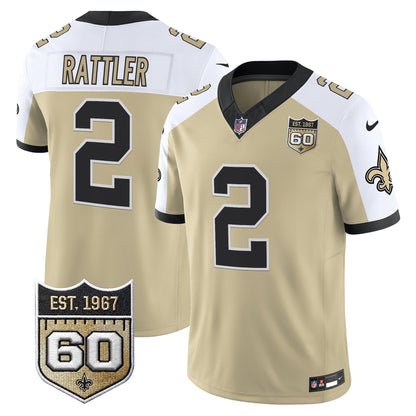 New Orleans Saints 60th Anniversary Patch Vapor Jersey - Gameday Golds Edition - All Stitched