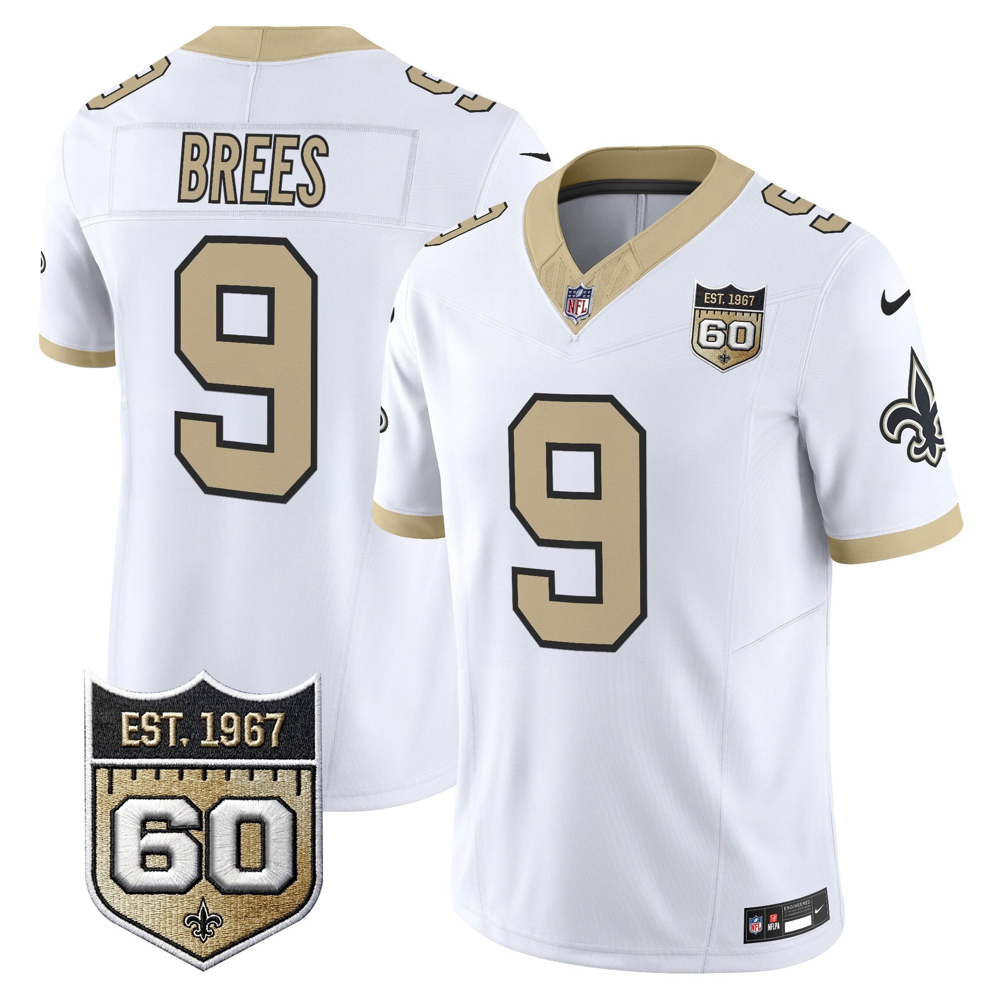 New Orleans Saints 60th Anniversary Patch Vapor Jersey - Gameday Golds Edition - All Stitched