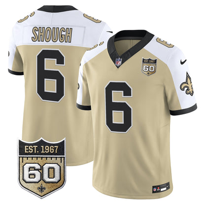 New Orleans Saints 60th Anniversary Patch Vapor Jersey - Gameday Golds Edition - All Stitched