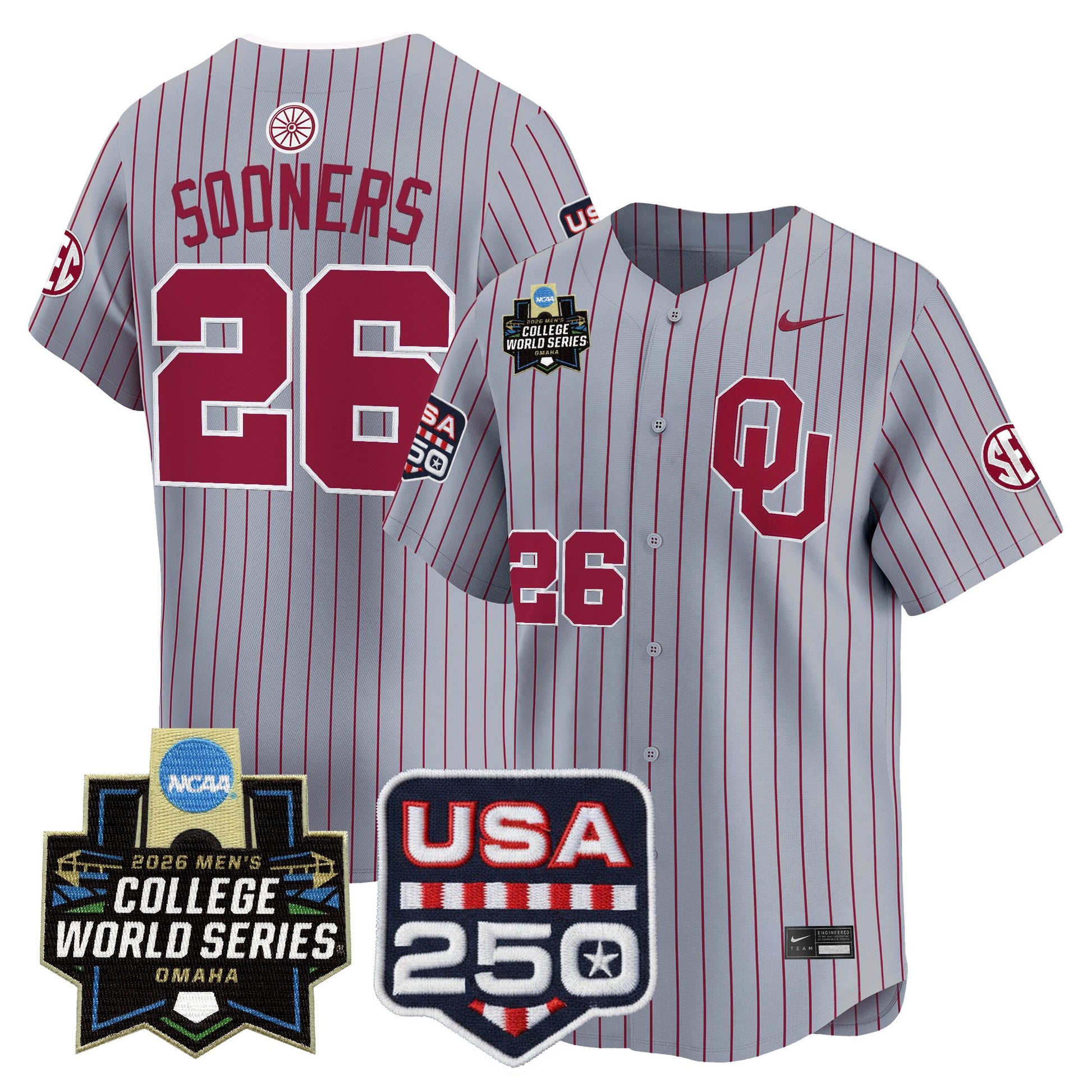 Oklahoma Sooners 2026 World Series Vapor Premier Limited Jersey - 250 America Patch - All Stitched