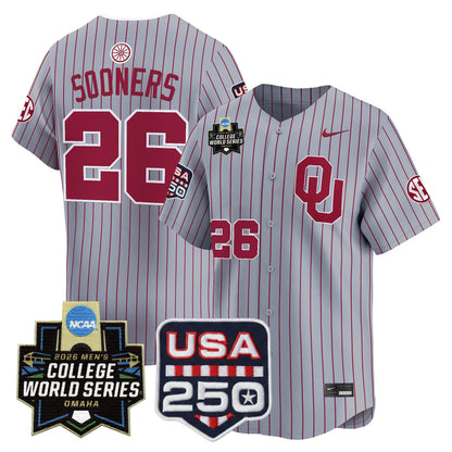 Oklahoma Sooners 2026 World Series Vapor Premier Limited Jersey - 250 America Patch - All Stitched