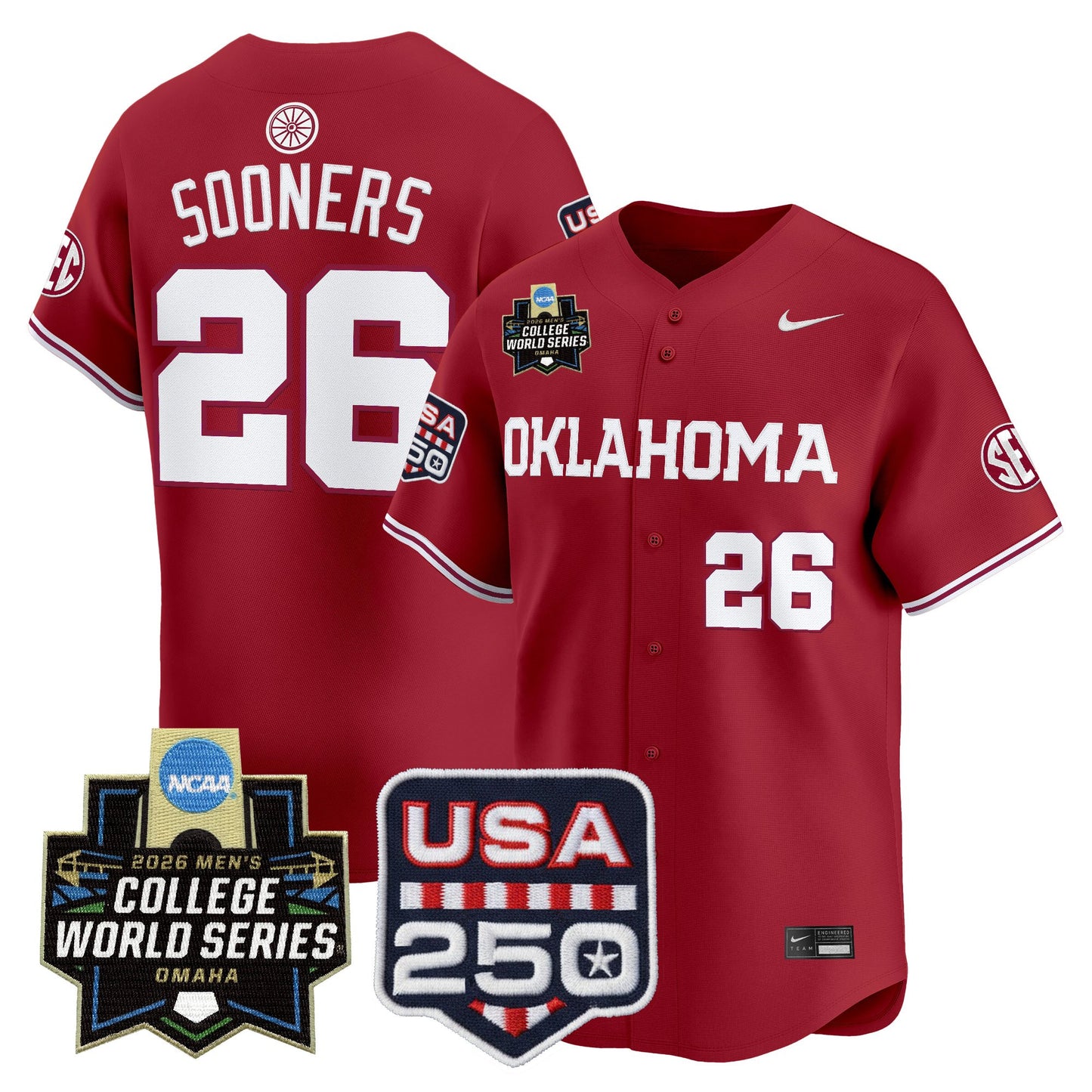 Oklahoma Sooners 2026 World Series Vapor Premier Limited Jersey - 250 America Patch - All Stitched