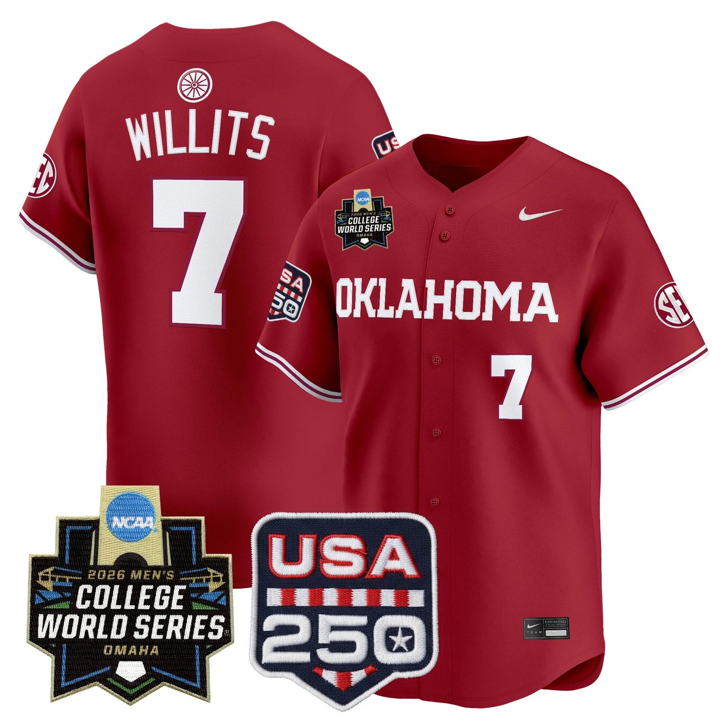 Oklahoma Sooners 2026 World Series Vapor Premier Limited Jersey - 250 America Patch - All Stitched