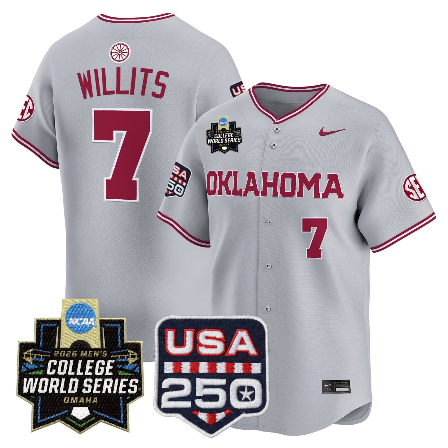 Oklahoma Sooners 2026 World Series Vapor Premier Limited Jersey - 250 America Patch - All Stitched