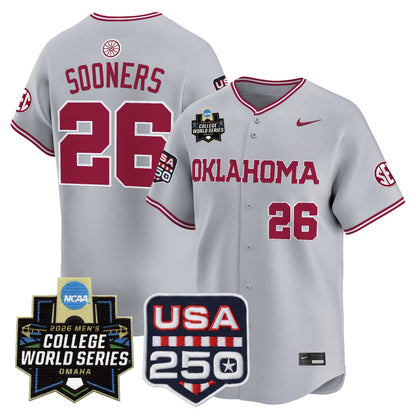 Oklahoma Sooners 2026 World Series Vapor Premier Limited Jersey - 250 America Patch - All Stitched