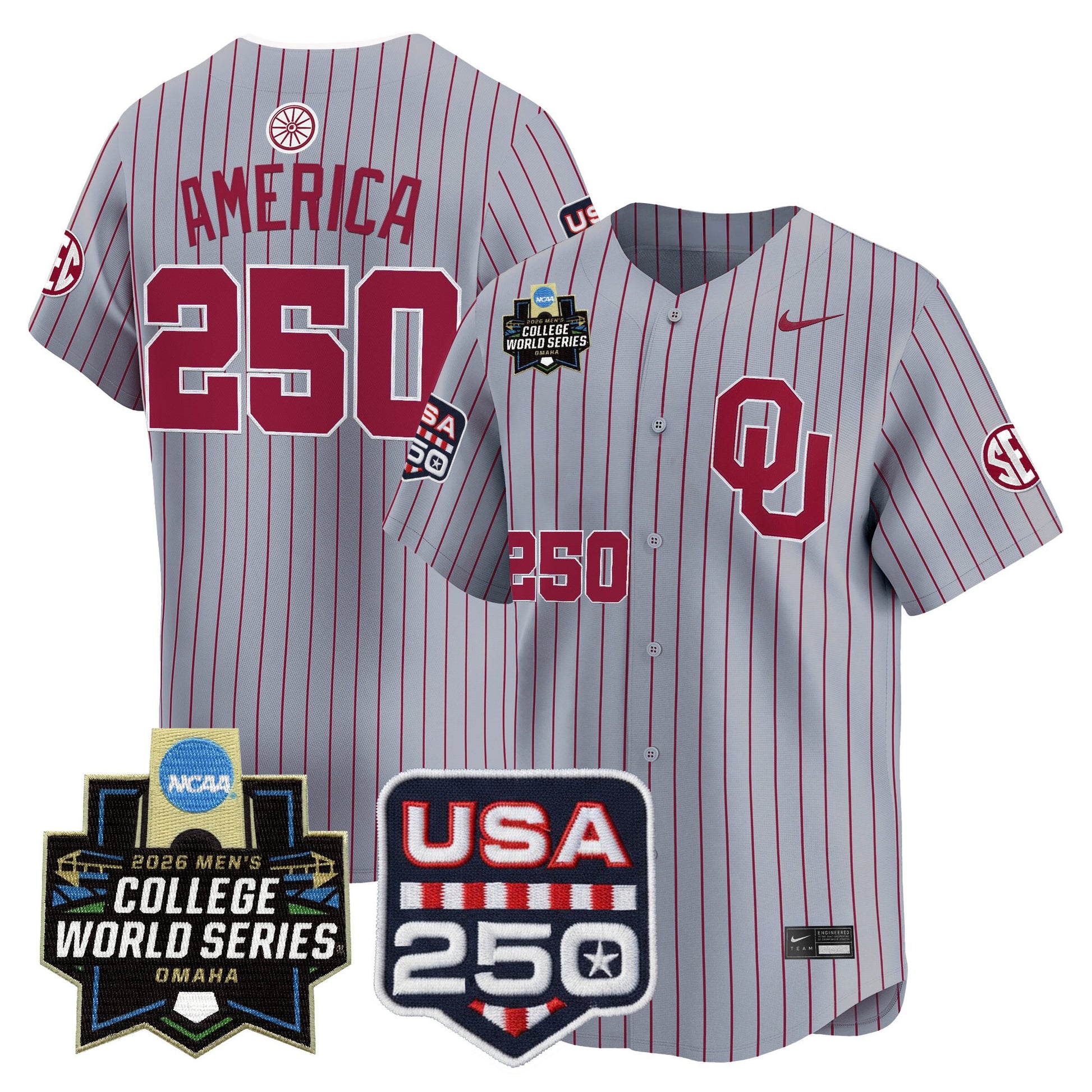 Oklahoma Sooners 2026 World Series Vapor Premier Limited Jersey - 250 America Patch - All Stitched