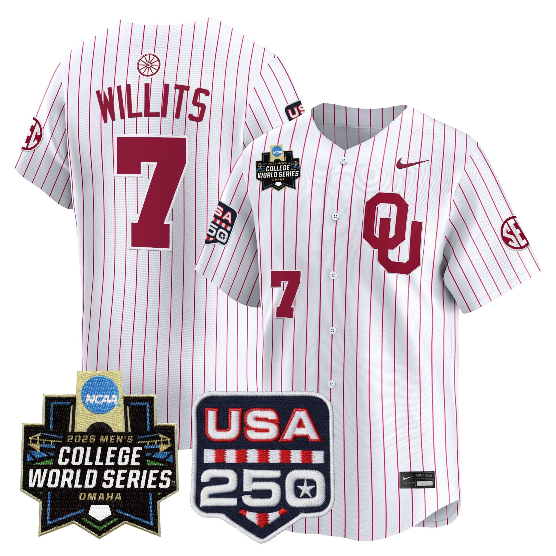 Oklahoma Sooners 2026 World Series Vapor Premier Limited Jersey - 250 America Patch - All Stitched