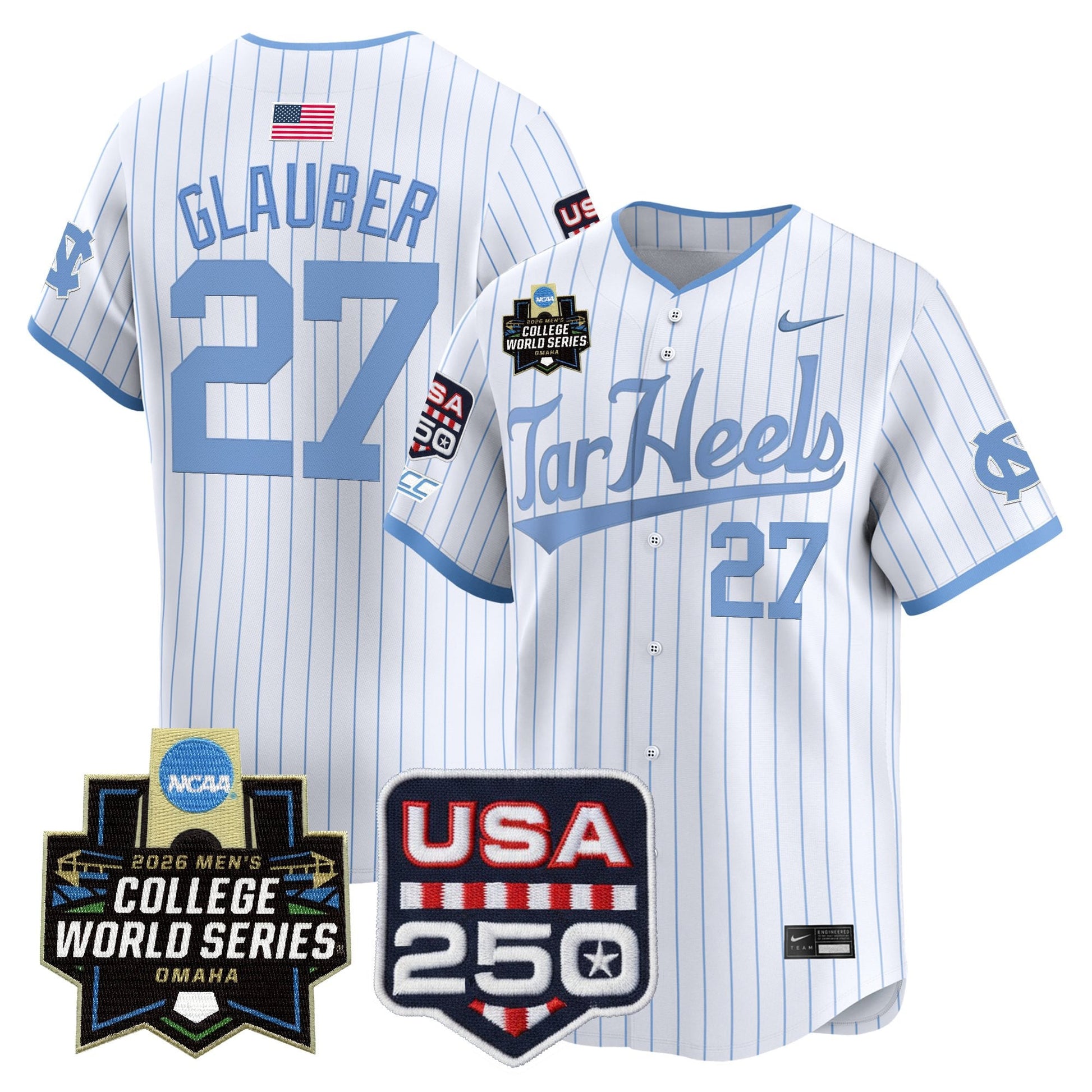 North Carolina Tar Heels 2026 World Series Vapor Premier Limited Jersey - 250 America Patch - All Stitched