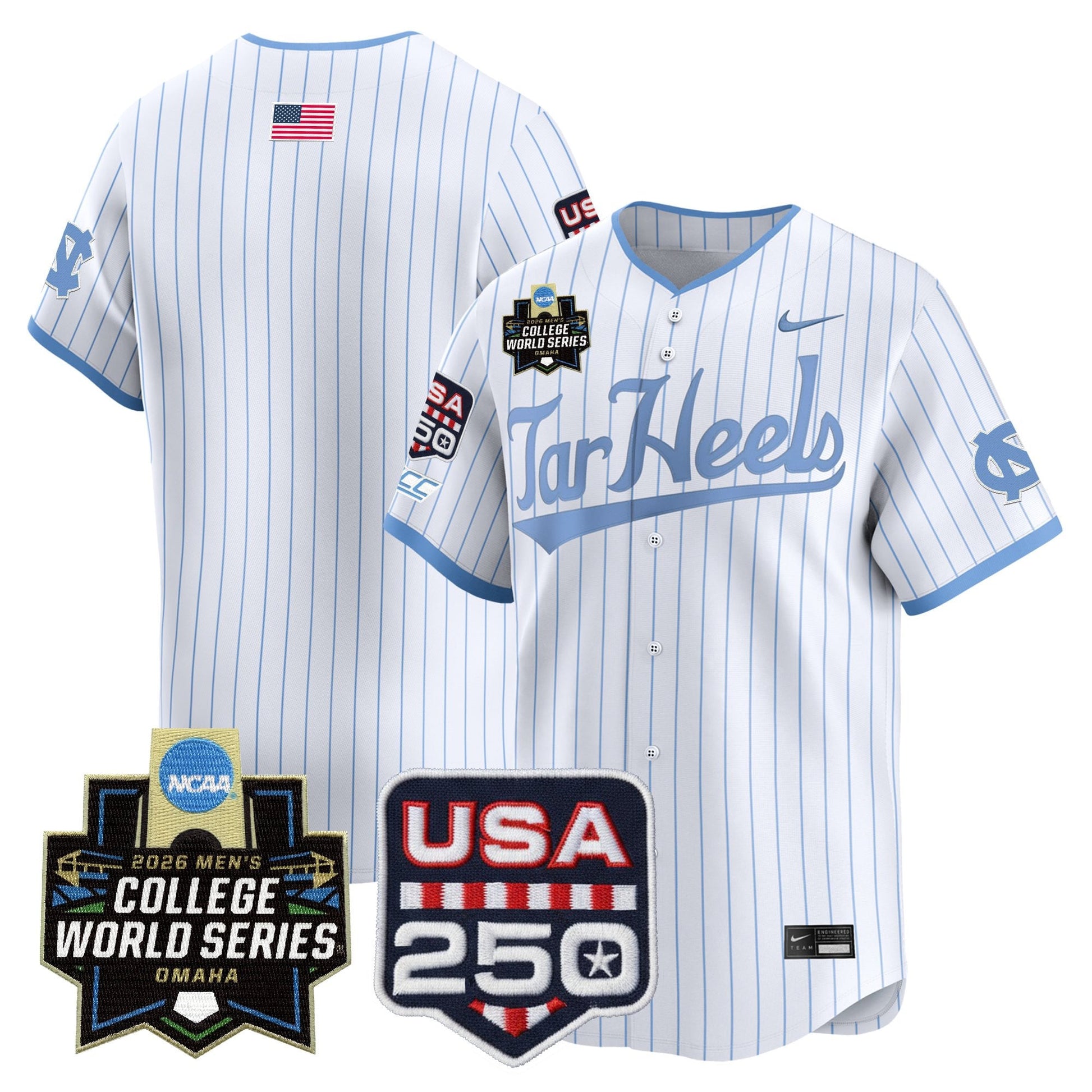 North Carolina Tar Heels 2026 World Series Vapor Premier Limited Jersey - 250 America Patch - All Stitched