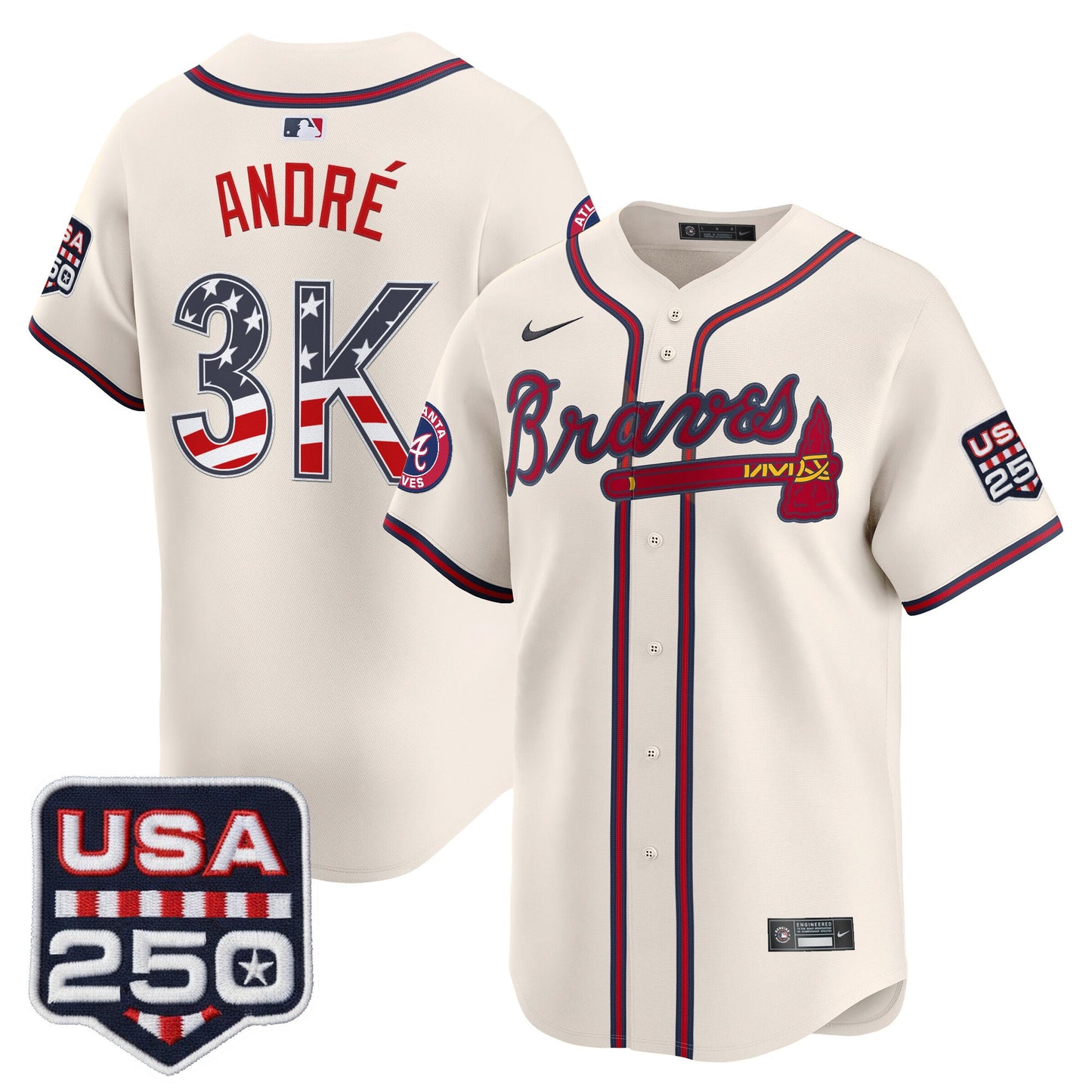 Atlanta Braves USA 250 Fourth of July Vapor Premier Limited Jersey - All Stitched