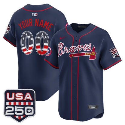 Atlanta Braves USA 250 Fourth of July Vapor Premier Limited Custom Jersey - All Stitched