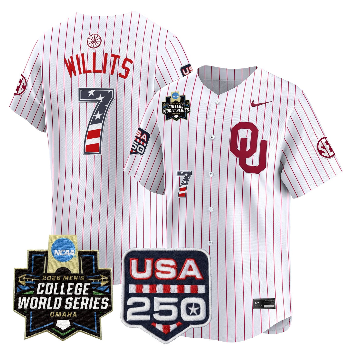 Oklahoma Sooners USA 250 Fourth of July Vapor Premier Limited Jersey - 2026 World Series Patch - All Stitched