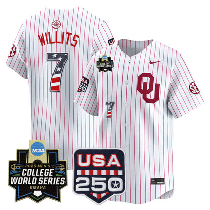 Oklahoma Sooners USA 250 Fourth of July Vapor Premier Limited Jersey - 2026 World Series Patch - All Stitched