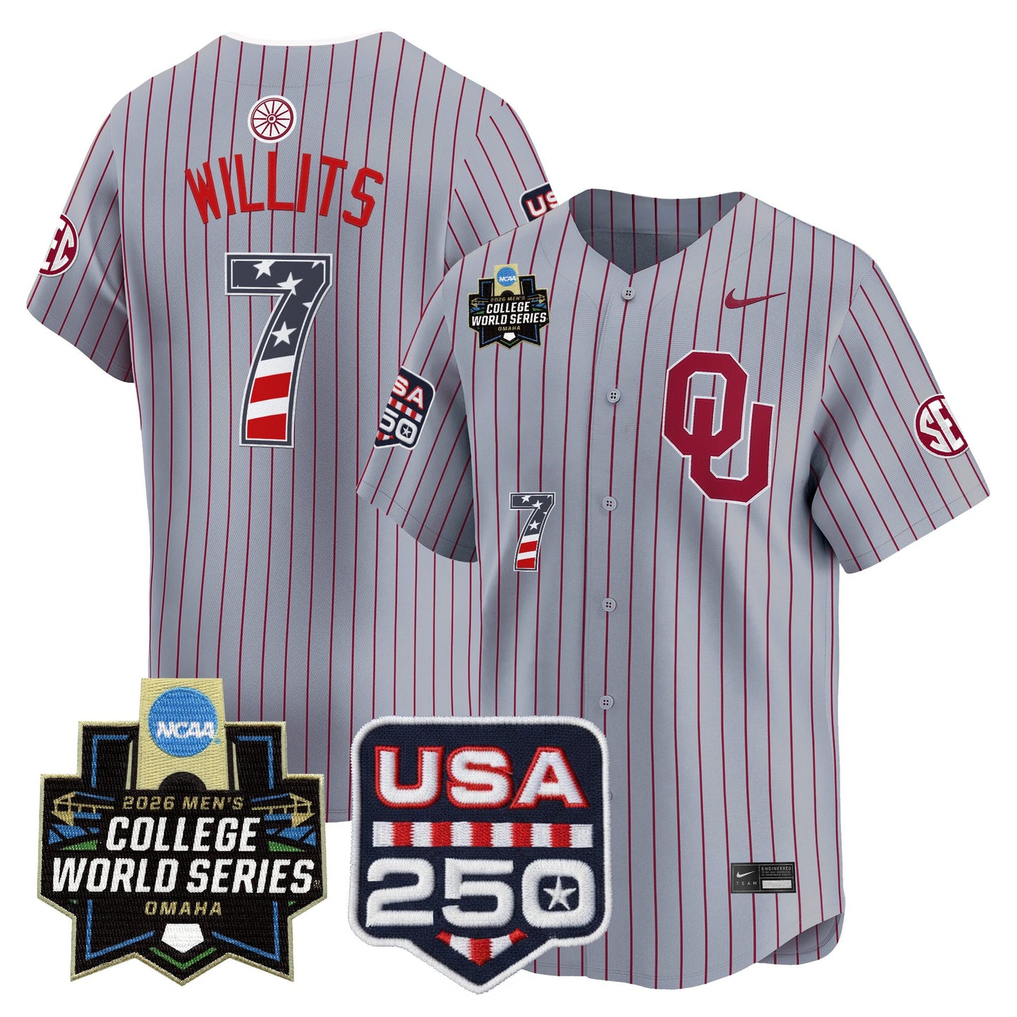 Oklahoma Sooners USA 250 Fourth of July Vapor Premier Limited Jersey - 2026 World Series Patch - All Stitched