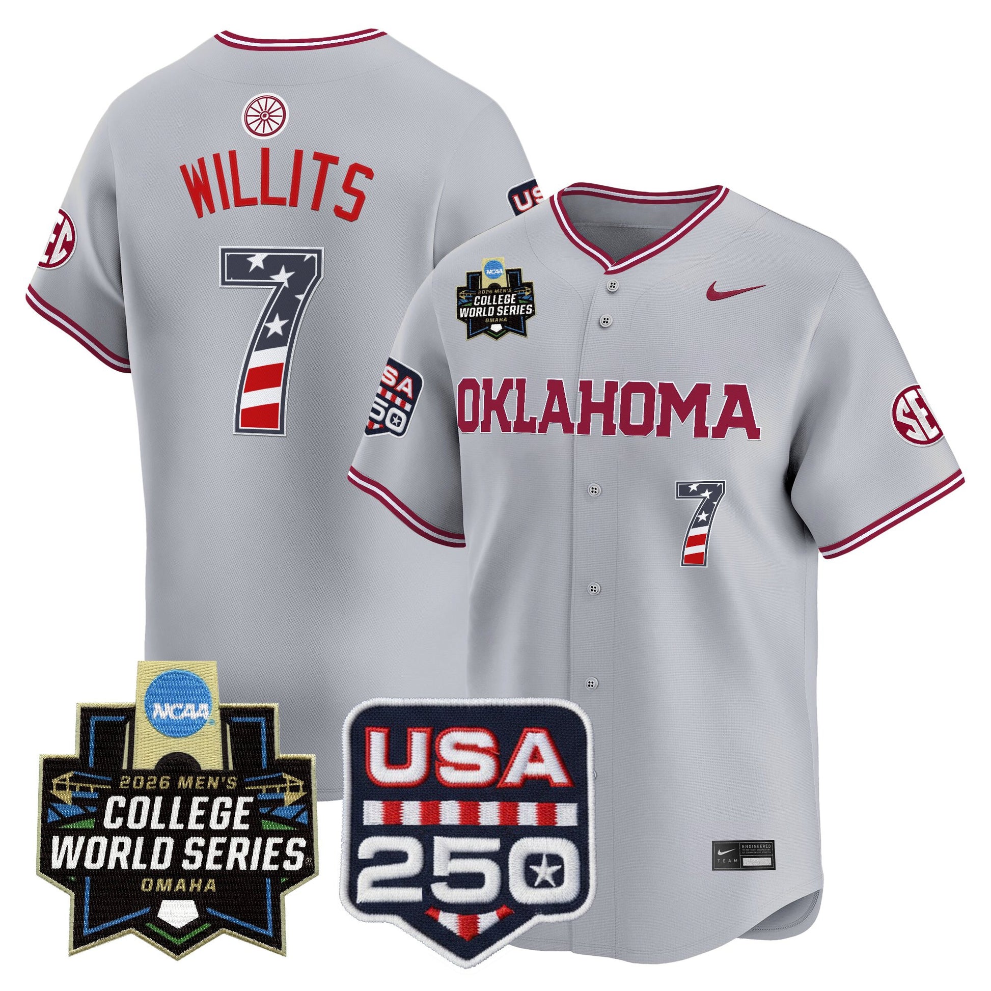 Oklahoma Sooners USA 250 Fourth of July Vapor Premier Limited Jersey - 2026 World Series Patch - All Stitched