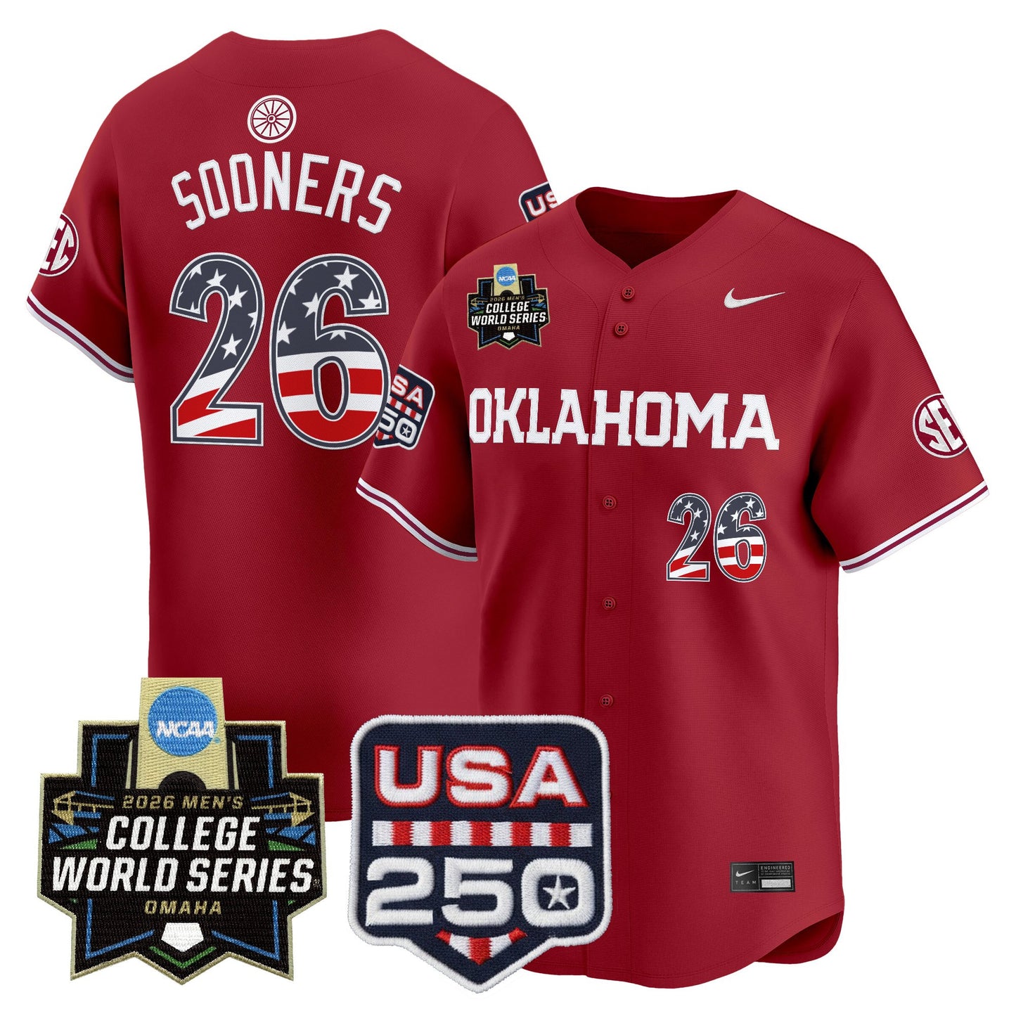 Oklahoma Sooners USA 250 Fourth of July Vapor Premier Limited Jersey - 2026 World Series Patch - All Stitched