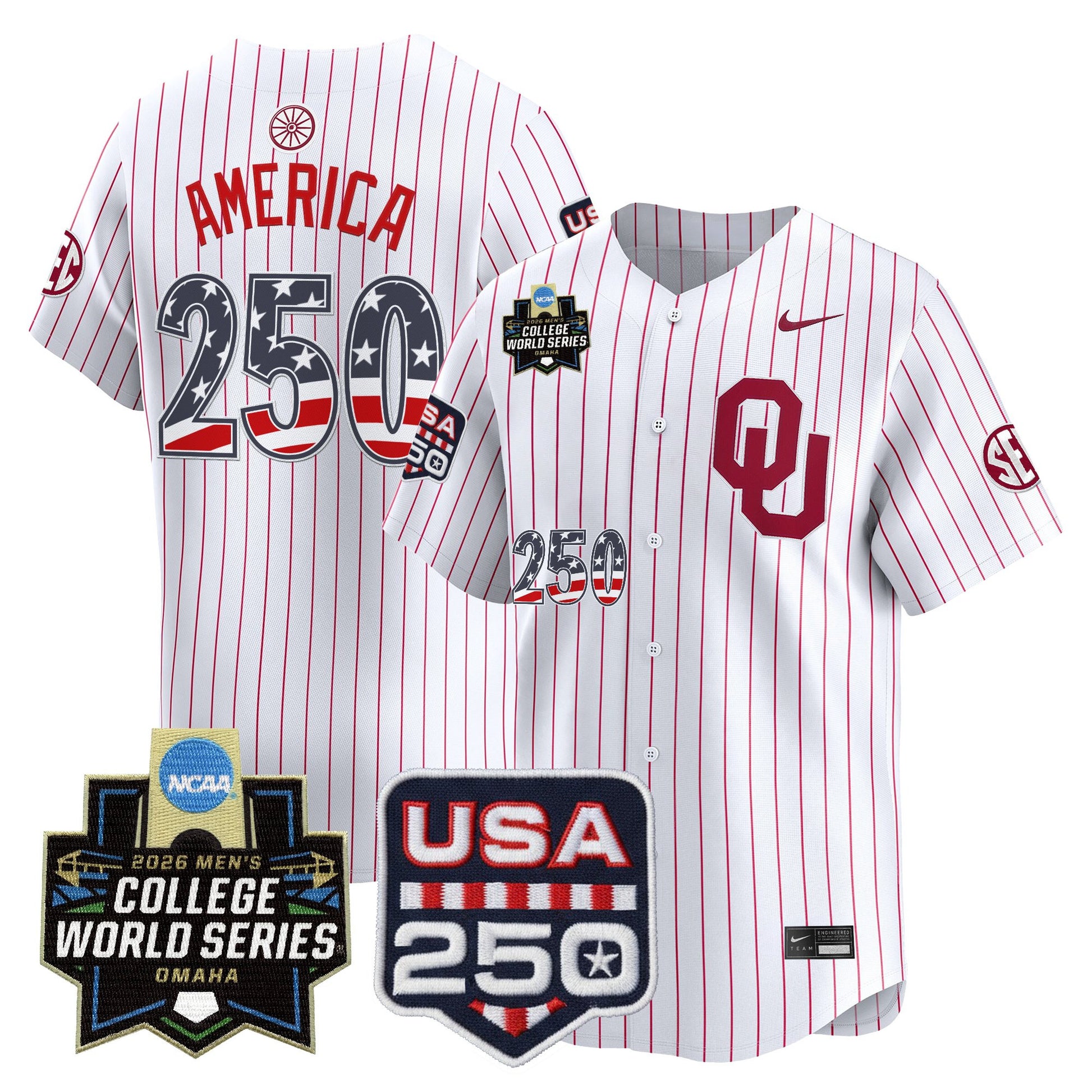 Oklahoma Sooners USA 250 Fourth of July Vapor Premier Limited Jersey - 2026 World Series Patch - All Stitched
