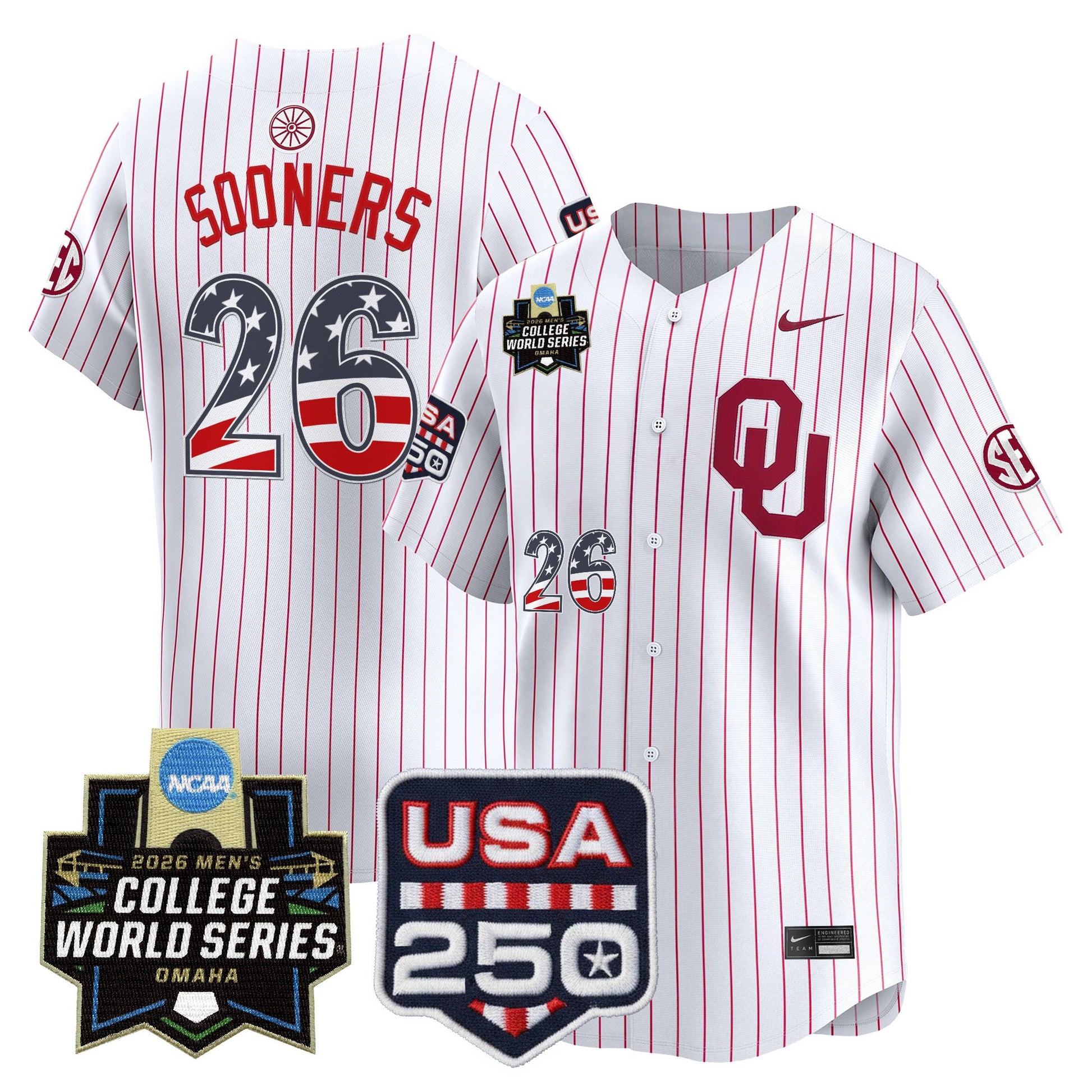 Oklahoma Sooners USA 250 Fourth of July Vapor Premier Limited Jersey - 2026 World Series Patch - All Stitched