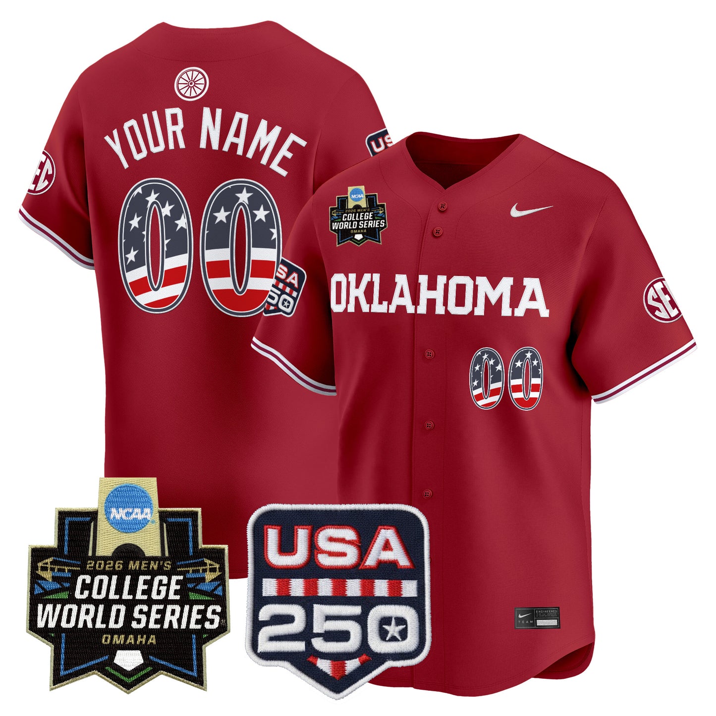 Oklahoma Sooners USA 250 Fourth of July Vapor Premier Limited Custom Jersey - 2026 World Series Patch - All Stitched