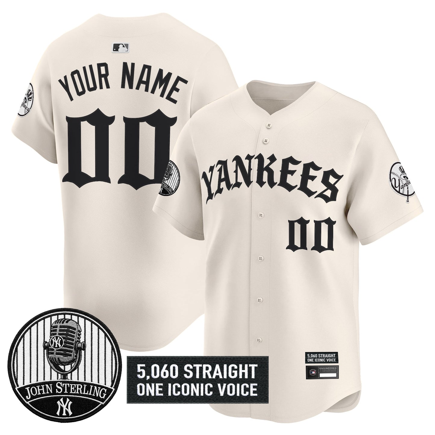 New York Yankees 'Old English Edition' Vapor Premier Limited Custom Jersey - John Sterling Patch - All Stitched