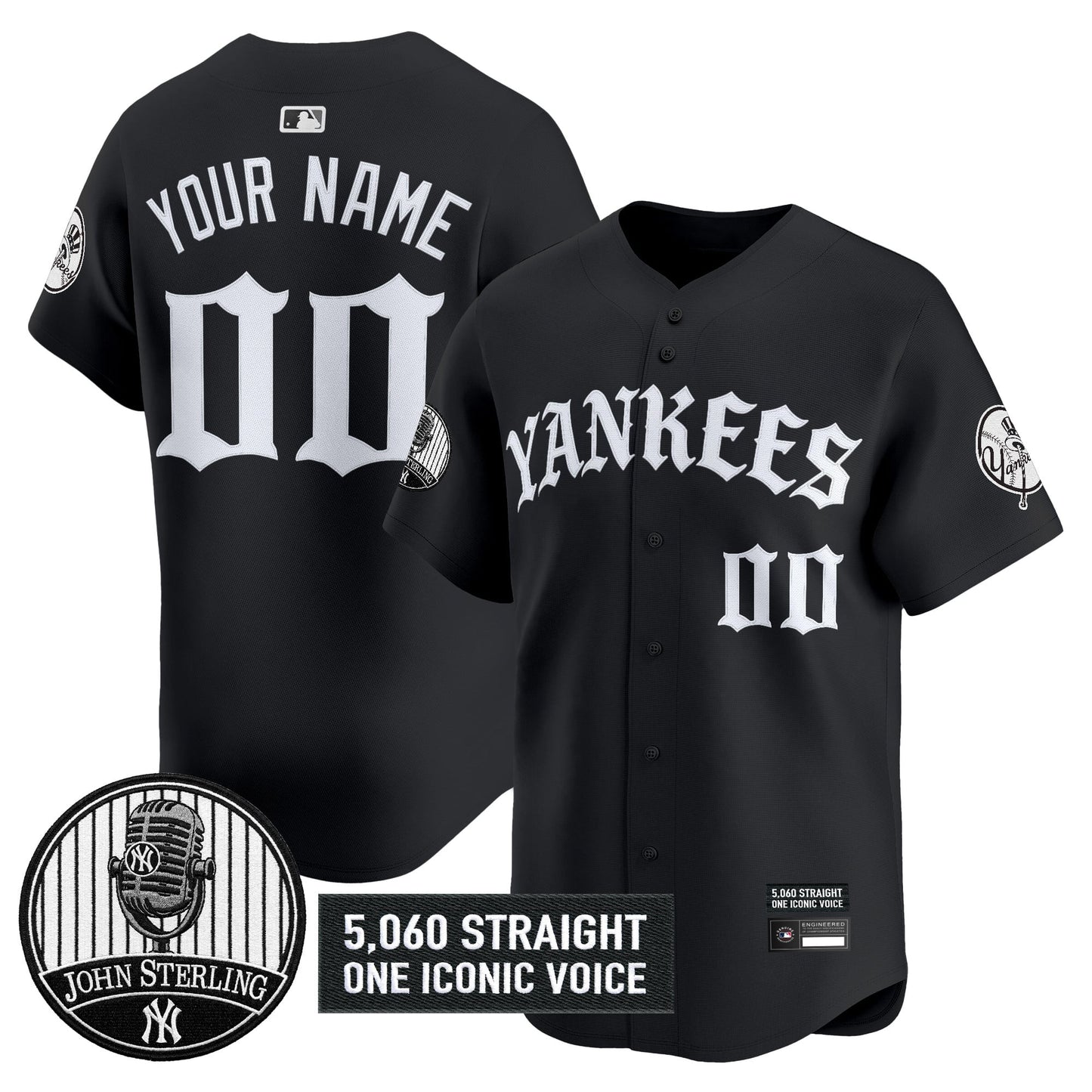 New York Yankees 'Old English Edition' Vapor Premier Limited Custom Jersey - John Sterling Patch - All Stitched