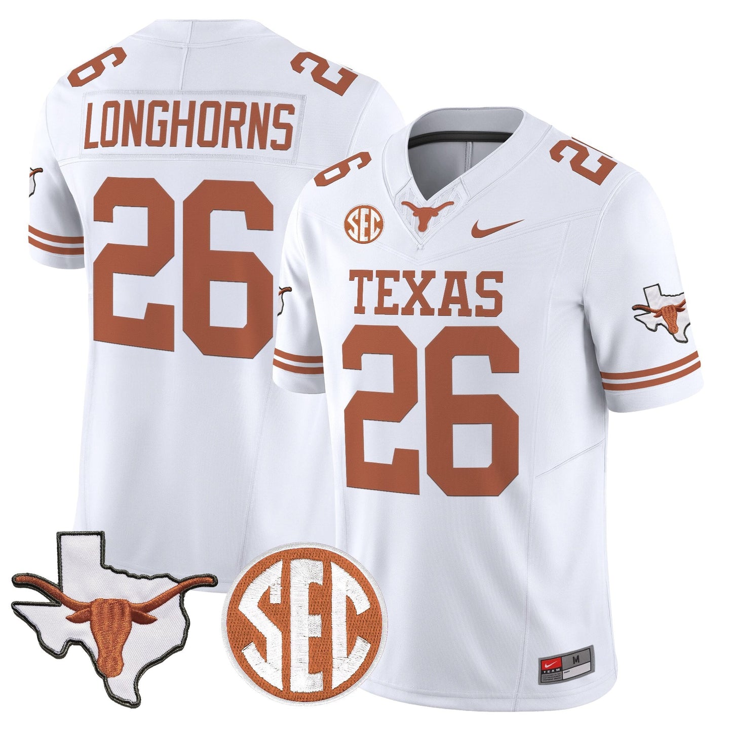 Texas Longhorns 2026 State Map & SEC Patch Vapor Limited Jersey - All Stitched