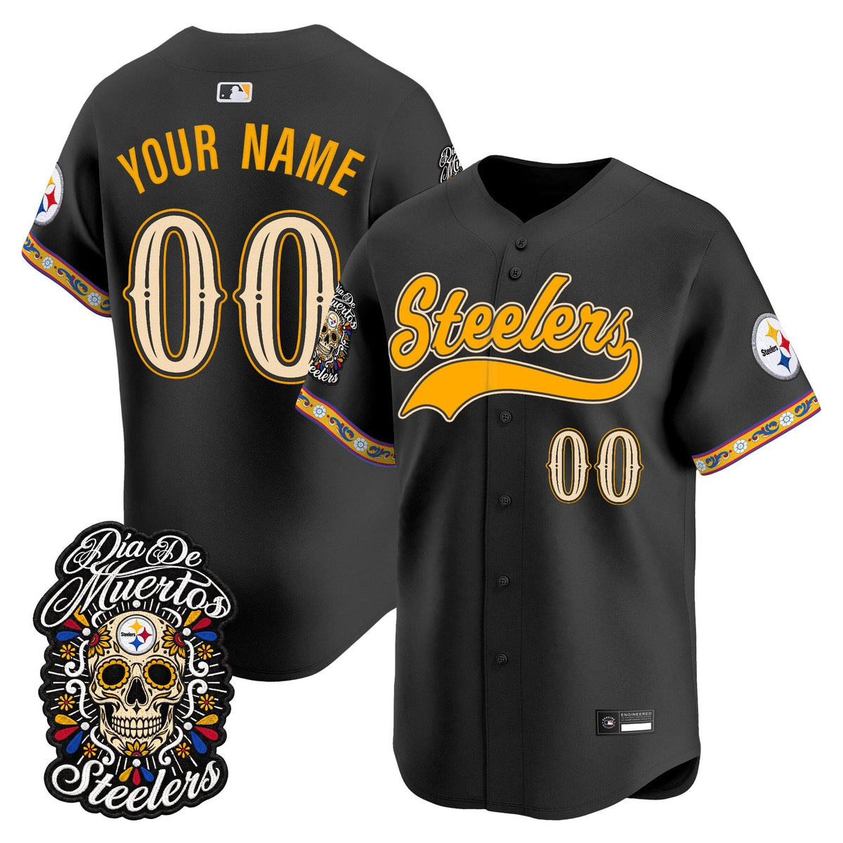 Pittsburgh Steelers Día de los Muertos Vapor Limited Custom Baseball Jersey - Stitched