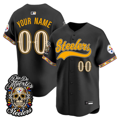 Pittsburgh Steelers Día de los Muertos Vapor Limited Custom Baseball Jersey - Stitched