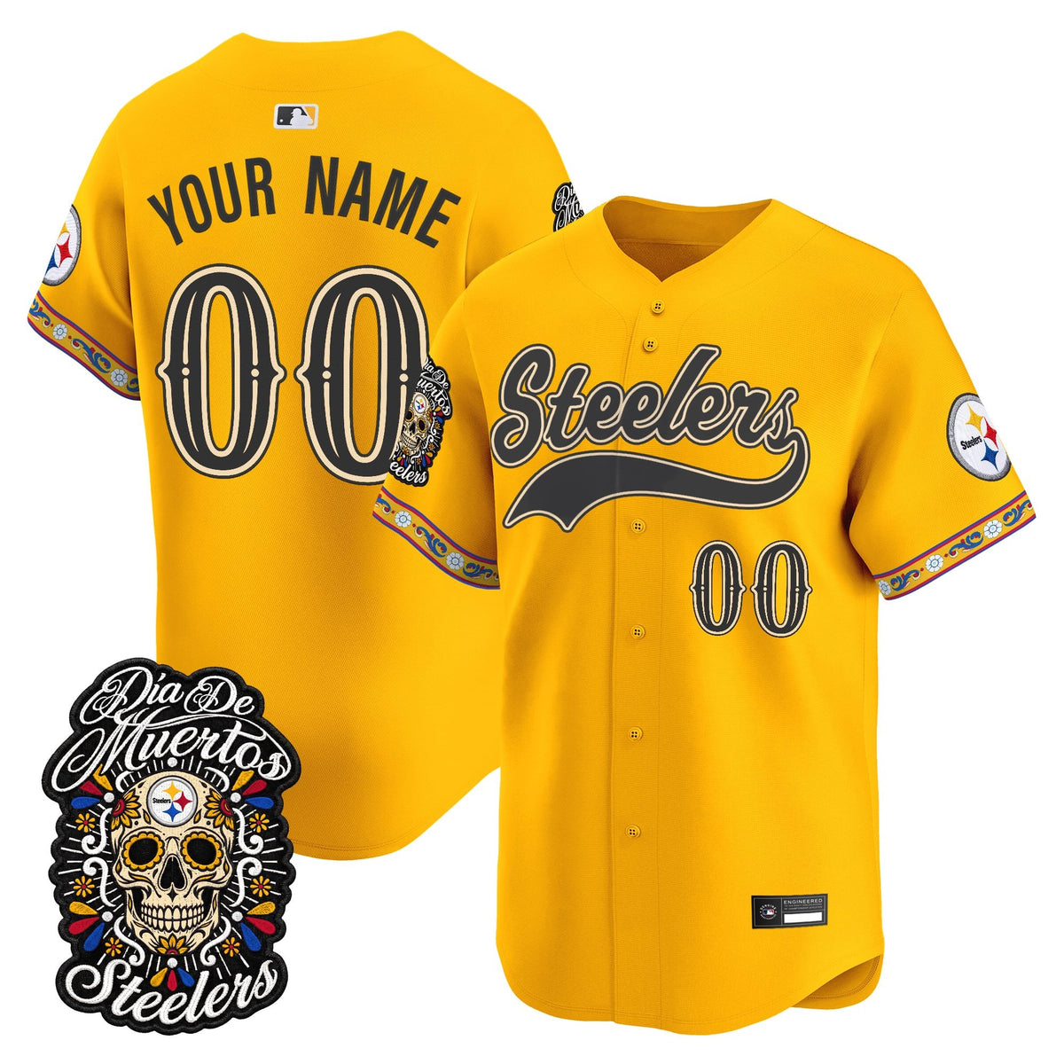 Pittsburgh Steelers Día de los Muertos Vapor Limited Custom Baseball Jersey - Stitched