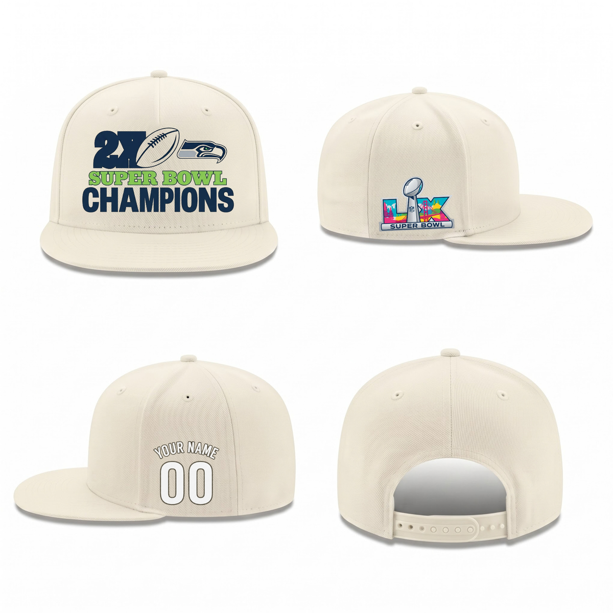 SEA Super Bowl Champions Personalized Snapback Cap - Printed V2