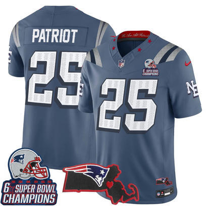 NE 6-Time Champions & Massachusetts Patch Vapor Limited Jersey V3- All Stitched