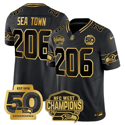 SEA 50th & NFC West Champions Patch Gold Vapor Limited Jersey - All Stitched