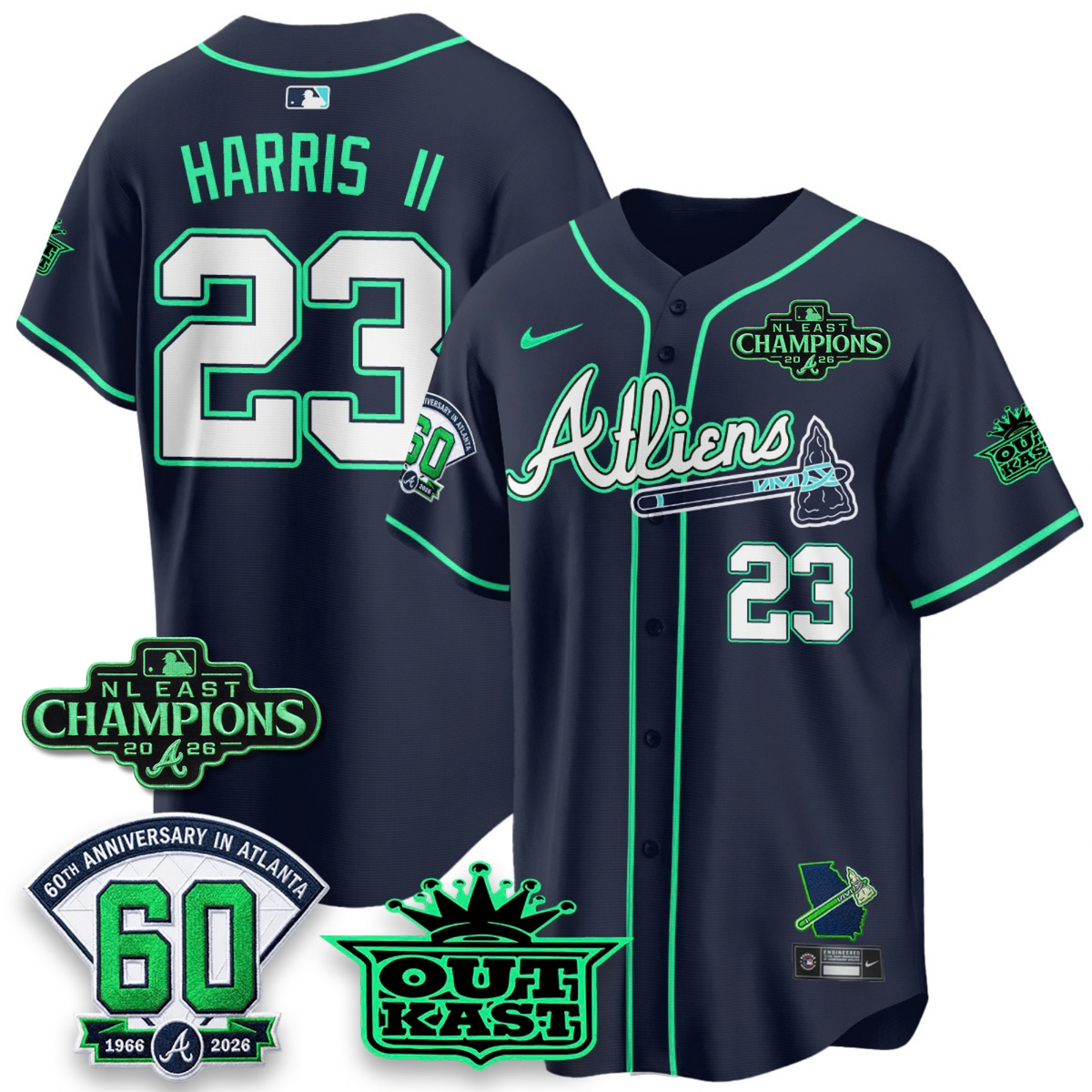 ATL 2026 NL East Champs Atliens Cool Base Galaxy Version Jersey - Stitched