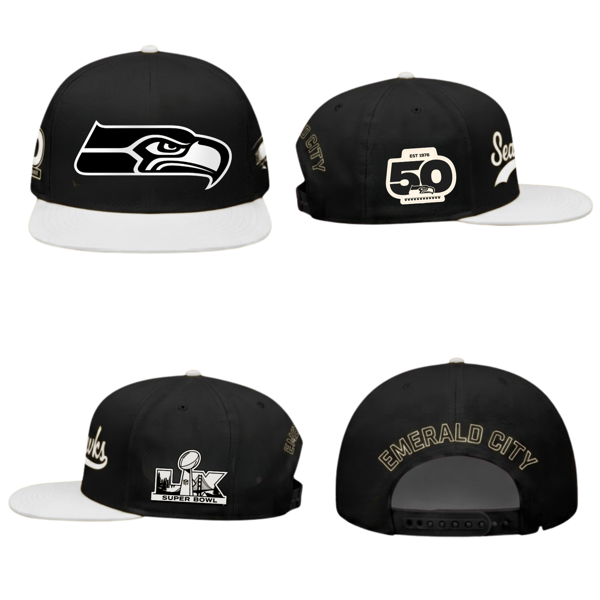 Seattle Seahawks SB LX Champs Gold Edition Snapback Cap - Printed