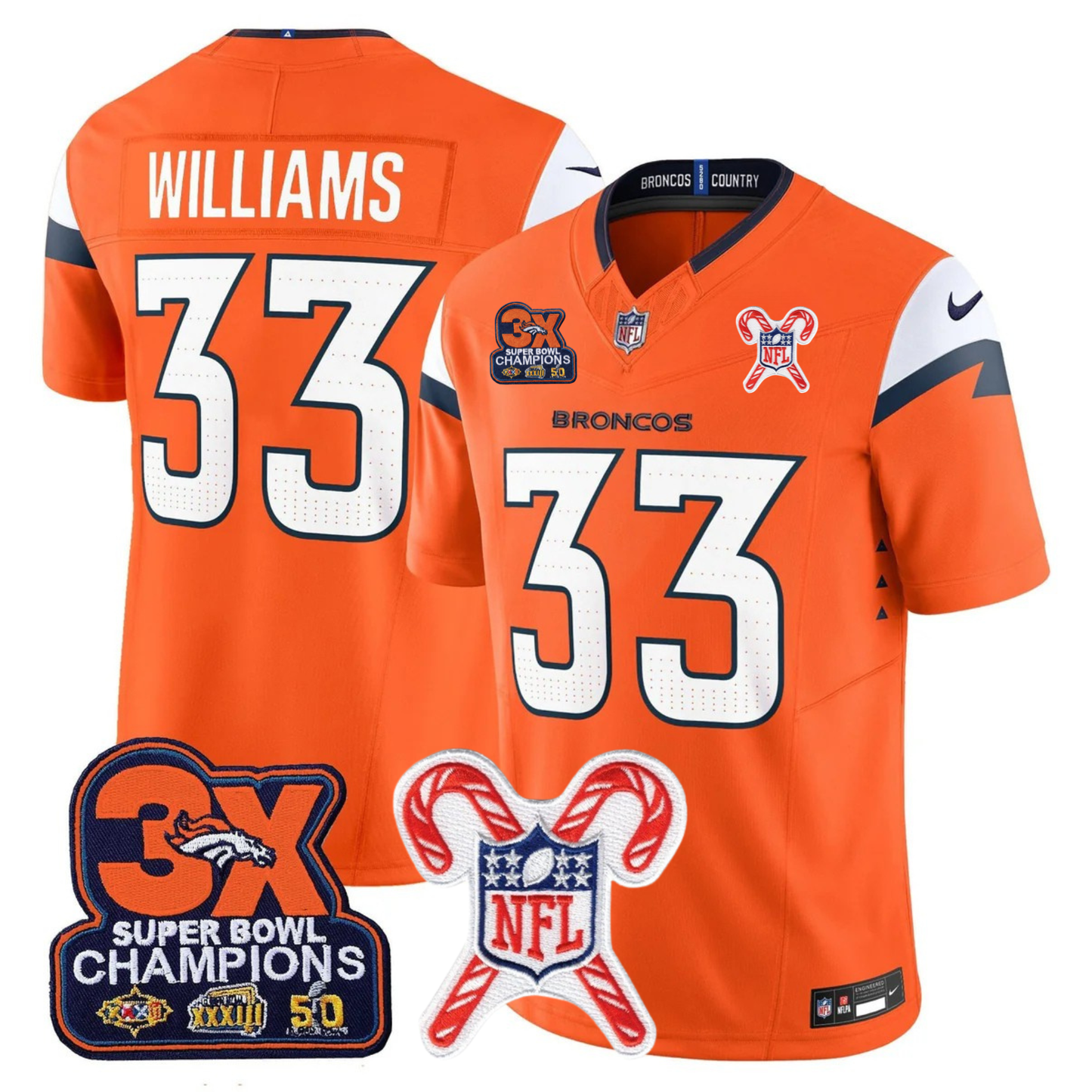 DEN 3-Time Champions & Christmas Patch Vapor Limited Jersey - All Stitched