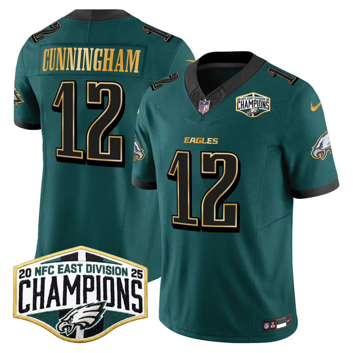 Eagles 2025 NFC East Division Champions Gold Trim Vapor Limited Jersey - All Stitched