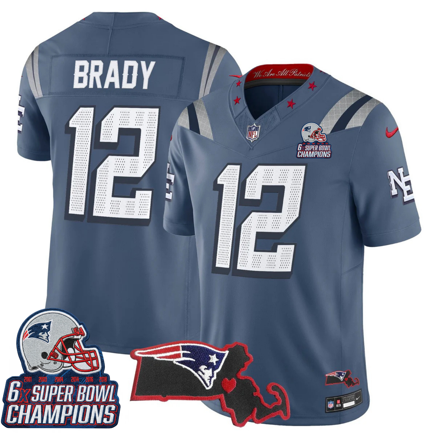 NE 6-Time Champions & Massachusetts Patch Vapor Limited Jersey V3- All Stitched