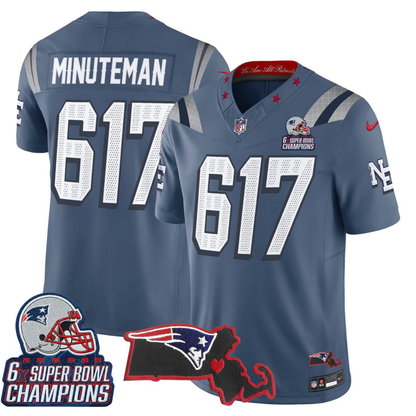 NE 6-Time Champions & Massachusetts Patch Vapor Limited Jersey V3- All Stitched