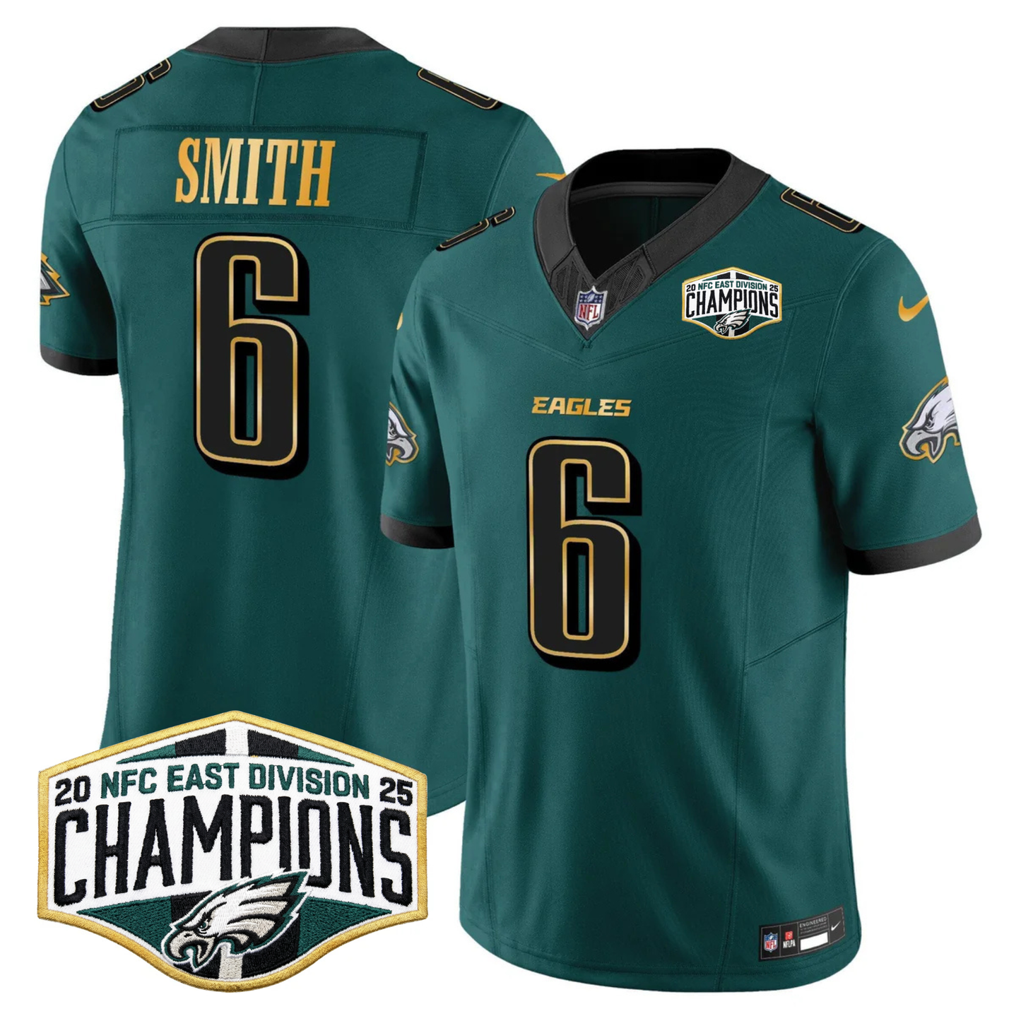 Eagles 2025 NFC East Division Champions Gold Trim Vapor Limited Jersey - All Stitched