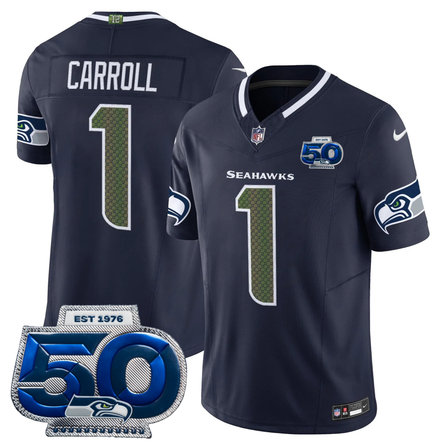 Seattle Seahawks 2025 "Rivalries" 50th Season Patch Vapor Limited Jersey - All Stitched