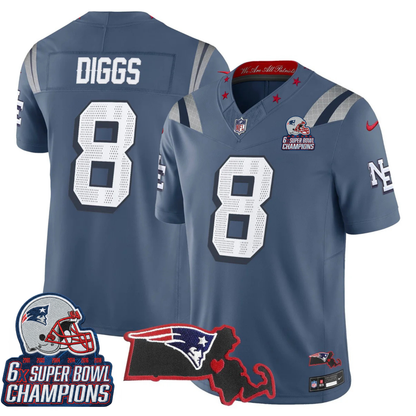 NE 6-Time Champions & Massachusetts Patch Vapor Limited Jersey V3- All Stitched