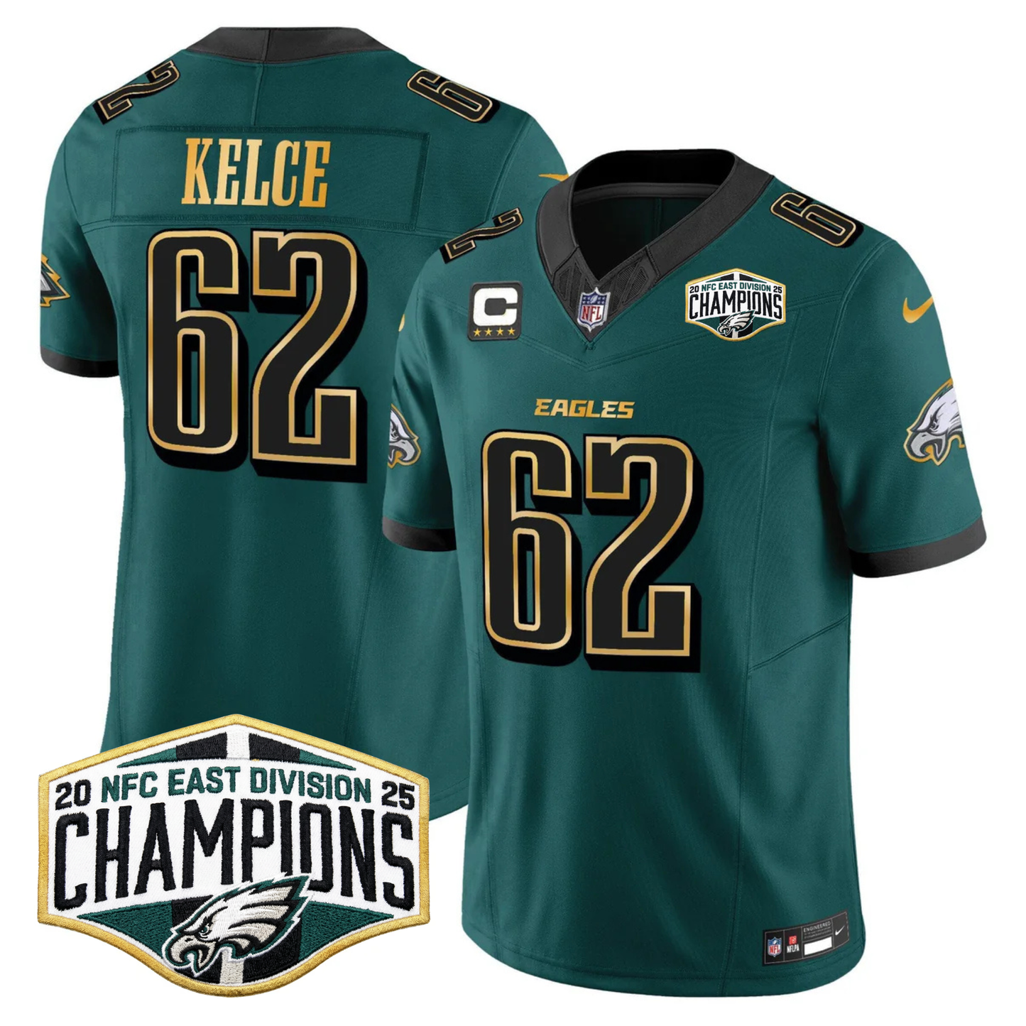 Eagles 2025 NFC East Division Champions Gold Trim Vapor Limited Jersey - All Stitched