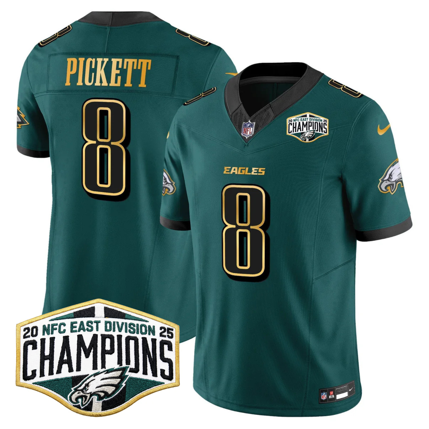 Eagles 2025 NFC East Division Champions Gold Trim Vapor Limited Jersey - All Stitched