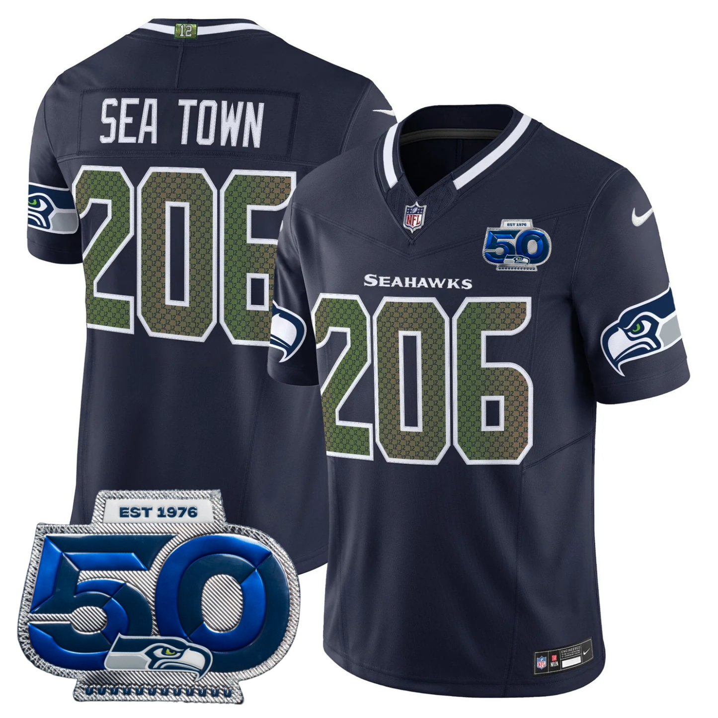 Seattle Seahawks 2025 "Rivalries" 50th Season Patch Vapor Limited Jersey - All Stitched