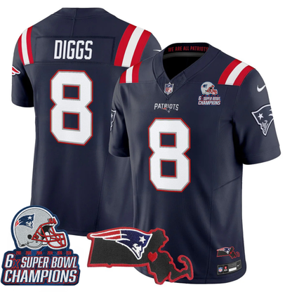 NE 6-Time Champions & Massachusetts Patch Vapor Limited Jersey V3- All Stitched