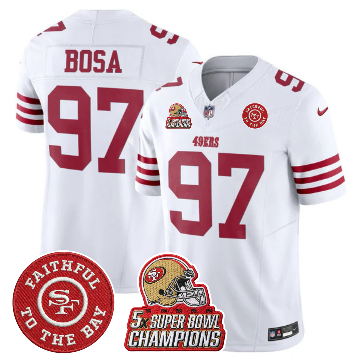 49ers 5x Champs & Faithful To The Bay Patch Vapor Limited Jersey - All Stitched