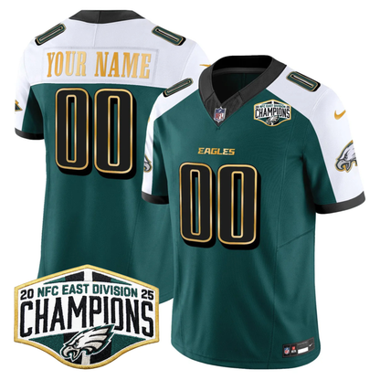 Eagles 2025 NFC East Division Champions Gold Trim Vapor Limited Custom Jersey - All Stitched
