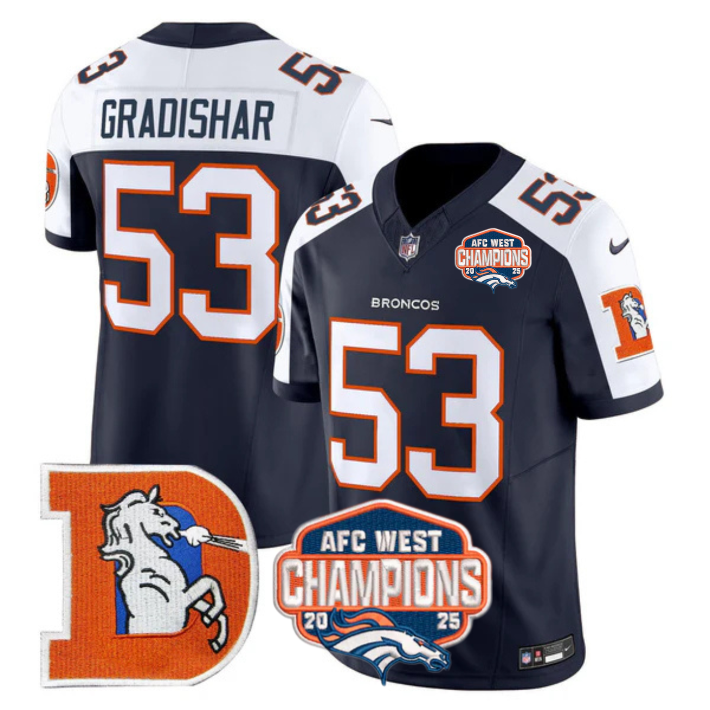 DEN AFC West Champions Patch Throwback Vapor Limited Jersey - All Stitched